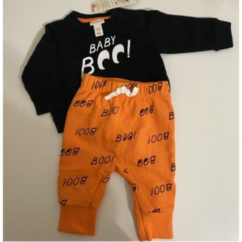 Cat & Jack Baby Boy Halloween Pajama Set Outfit Orange Black Sz 0-3M